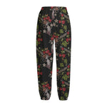 Guns And Flowers Pattern Print Fleece Lined Knit Pants