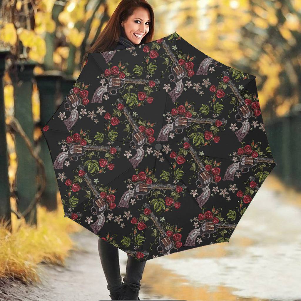 Guns And Flowers Pattern Print Foldable Umbrella