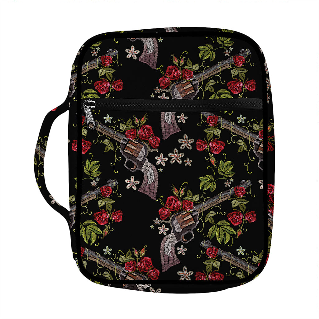 Guns And Flowers Pattern Print Front Pocket Bible Bag