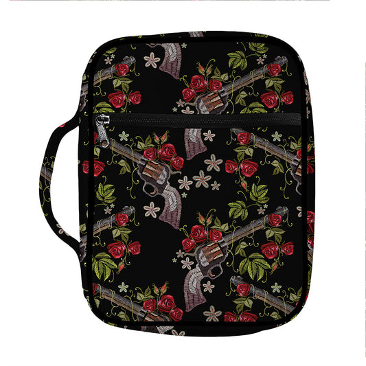 Guns And Flowers Pattern Print Front Pocket Bible Bag