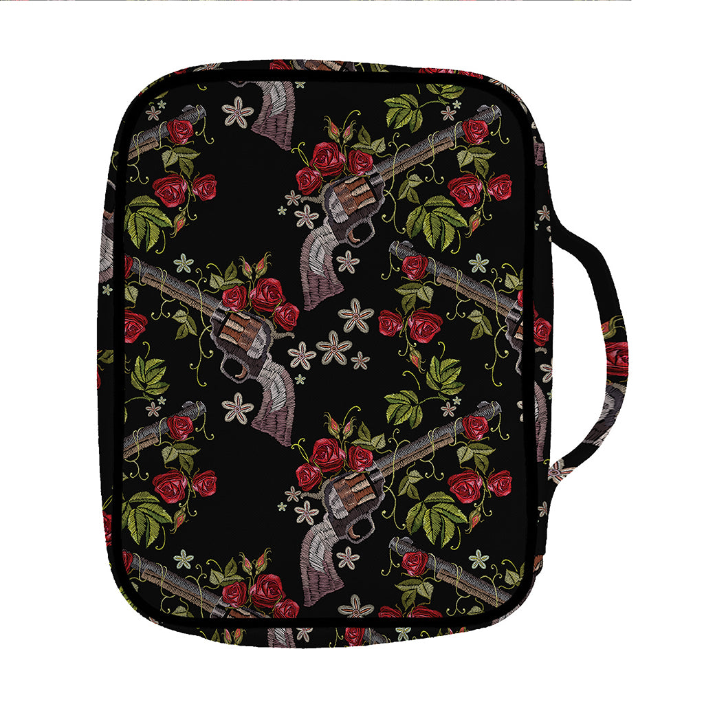 Guns And Flowers Pattern Print Front Pocket Bible Bag