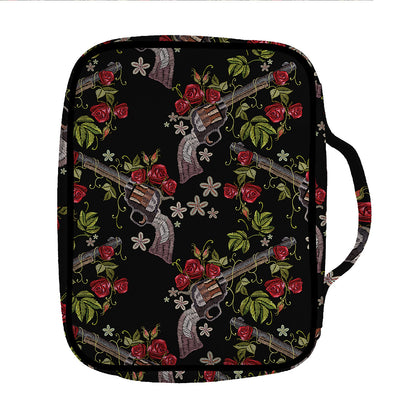 Guns And Flowers Pattern Print Front Pocket Bible Bag