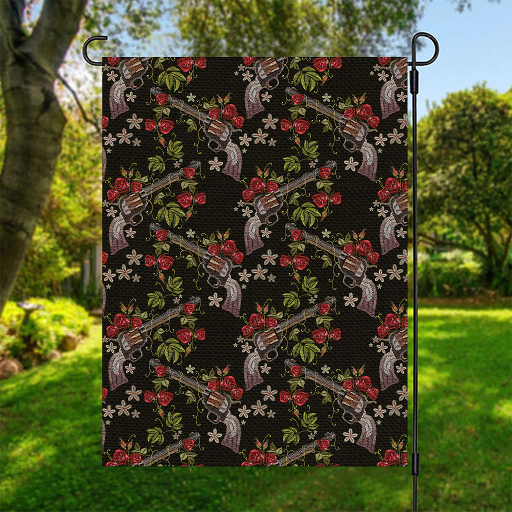 Guns And Flowers Pattern Print Garden Flag