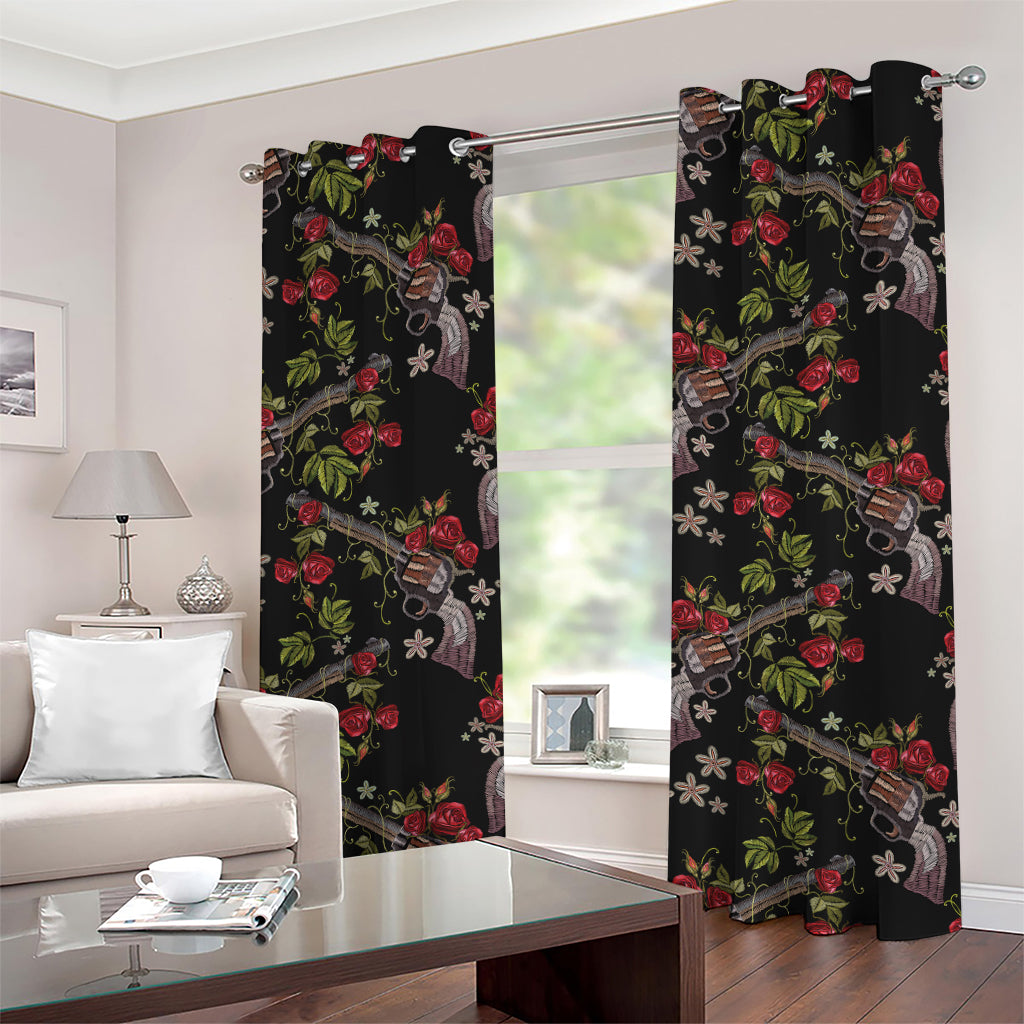 Guns And Flowers Pattern Print Grommet Curtains