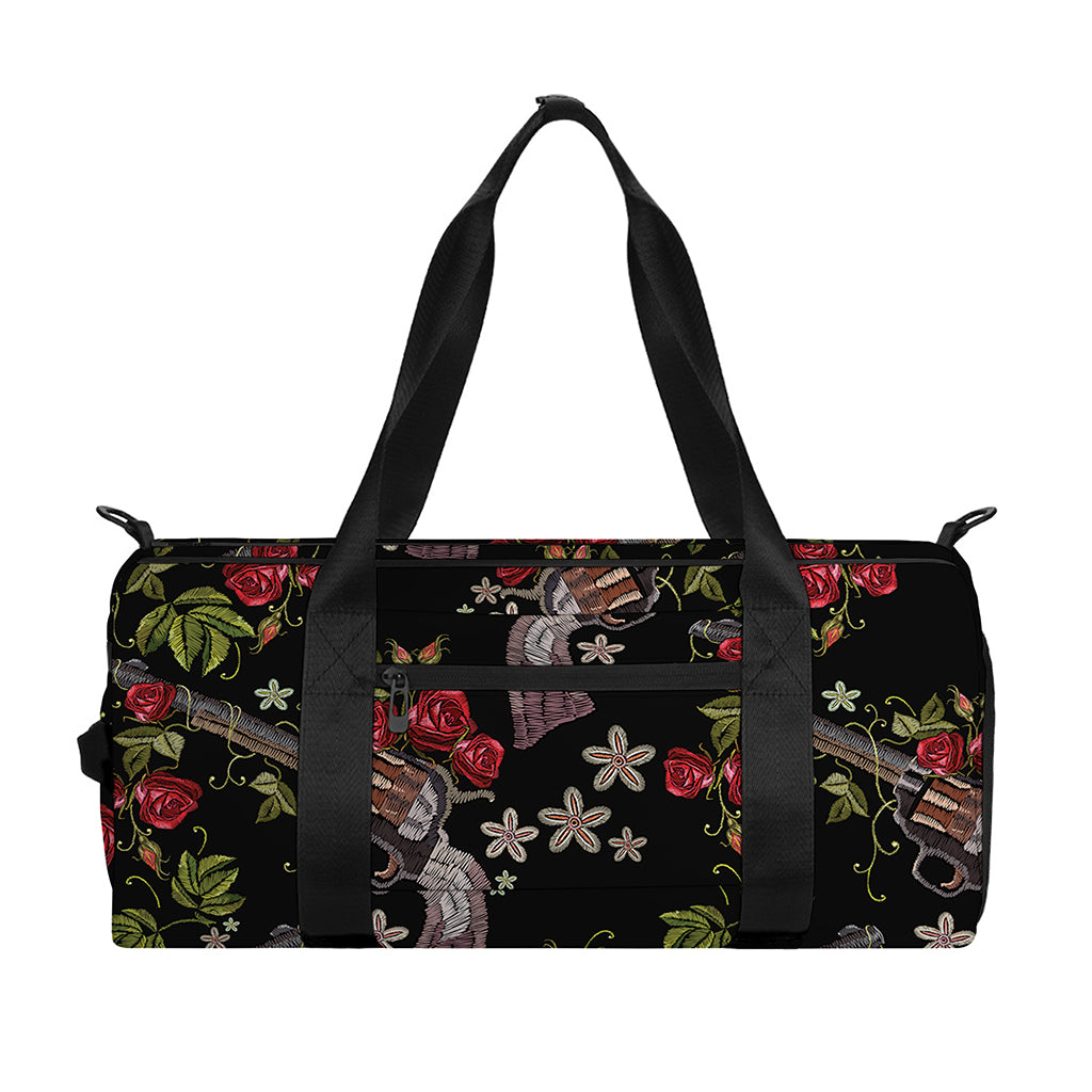 Guns And Flowers Pattern Print Gym Bag