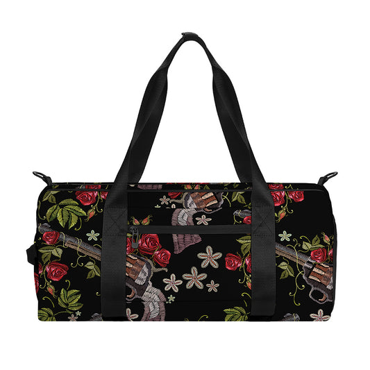 Guns And Flowers Pattern Print Gym Bag