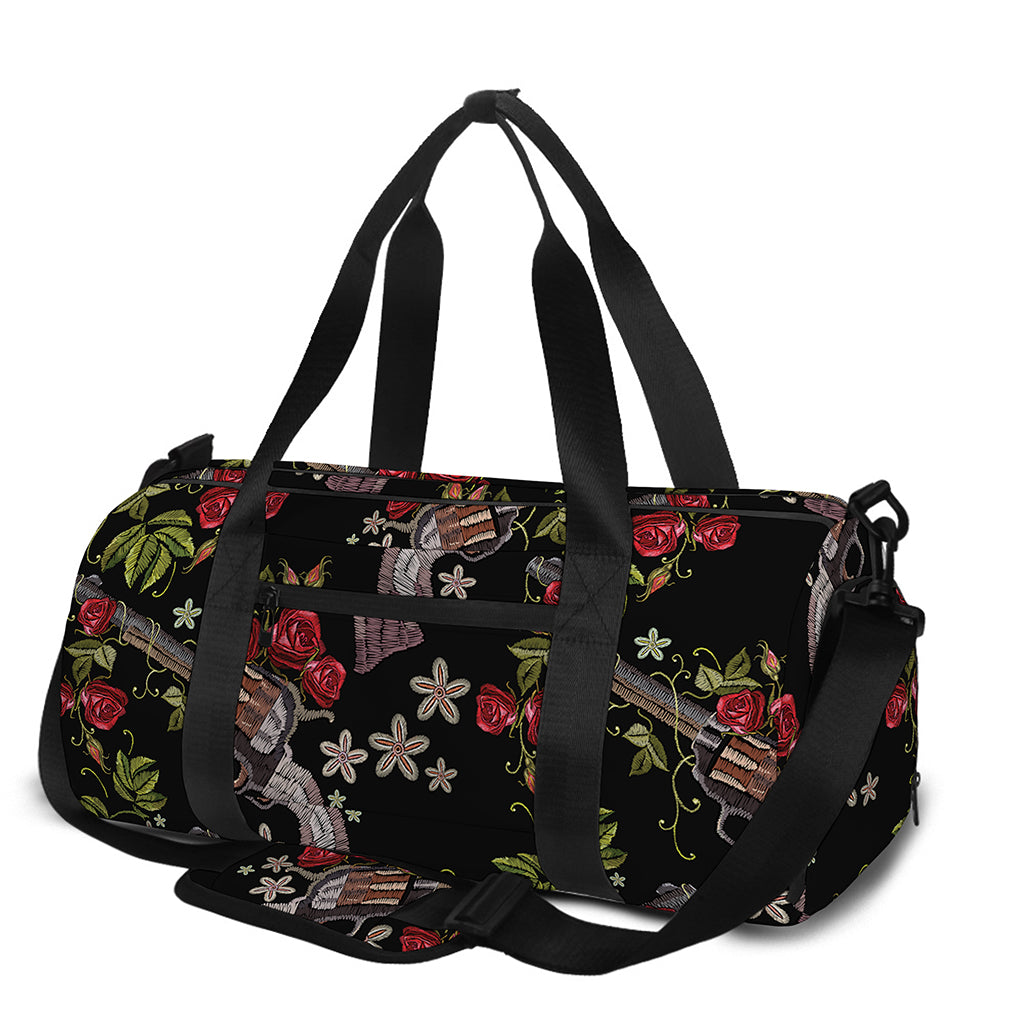 Guns And Flowers Pattern Print Gym Bag