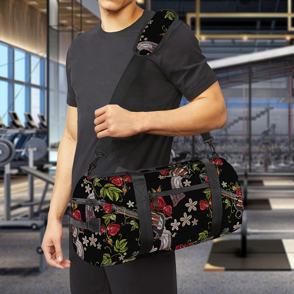 Guns And Flowers Pattern Print Gym Bag