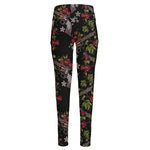 Guns And Flowers Pattern Print High-Waisted Pocket Leggings