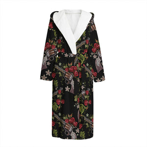 Guns And Flowers Pattern Print Hooded Bathrobe