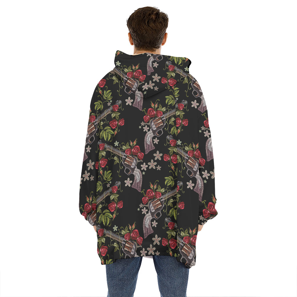 Guns And Flowers Pattern Print Hoodie Blanket