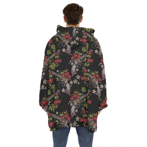 Guns And Flowers Pattern Print Hoodie Blanket