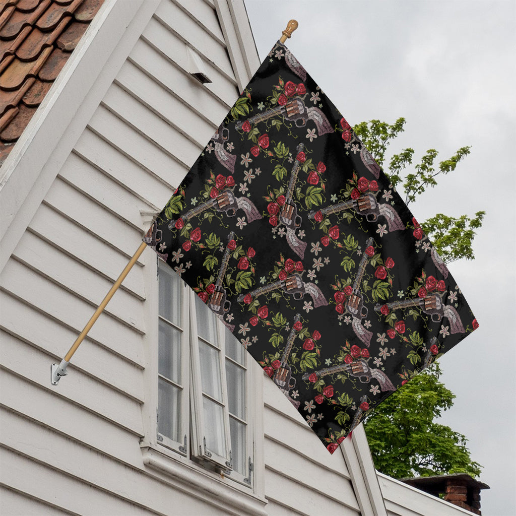 Guns And Flowers Pattern Print House Flag