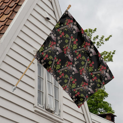 Guns And Flowers Pattern Print House Flag