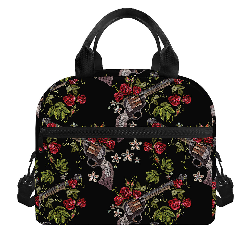 Guns And Flowers Pattern Print Insulated Lunch Bag