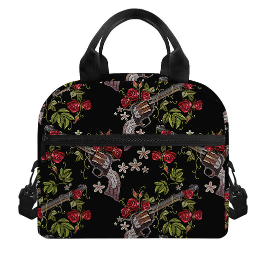 Guns And Flowers Pattern Print Insulated Lunch Bag