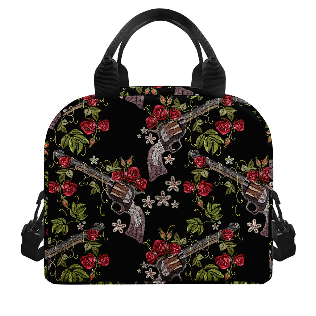 Guns And Flowers Pattern Print Insulated Lunch Bag