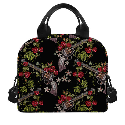 Guns And Flowers Pattern Print Insulated Lunch Bag
