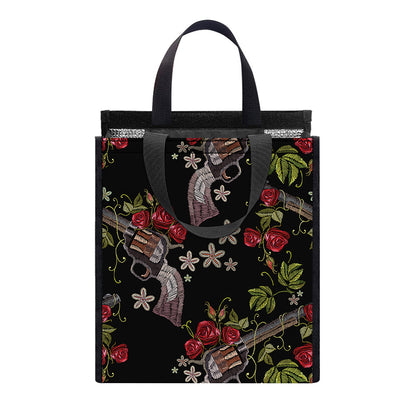 Guns And Flowers Pattern Print Insulated Lunch Tote