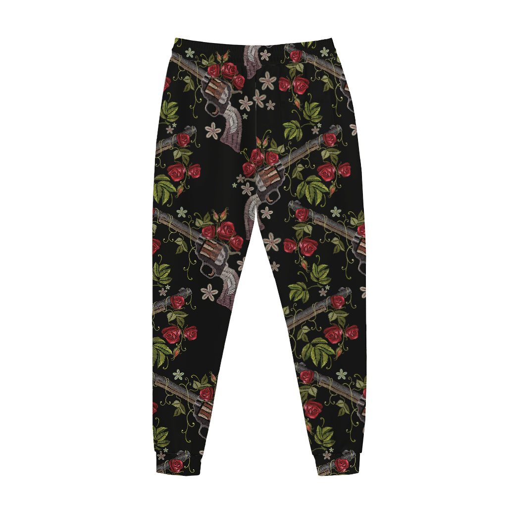 Guns And Flowers Pattern Print Jogger Pants