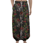 Guns And Flowers Pattern Print Lantern Pants