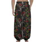 Guns And Flowers Pattern Print Lantern Pants