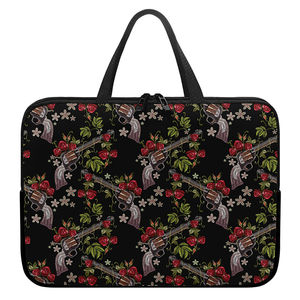 Guns And Flowers Pattern Print Laptop Sleeve With Handle