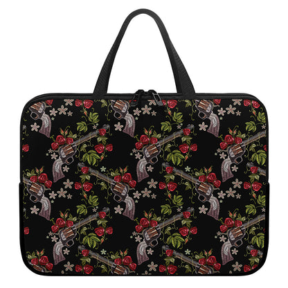 Guns And Flowers Pattern Print Laptop Sleeve With Handle