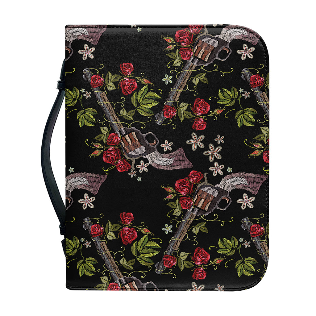 Guns And Flowers Pattern Print Leather Bible Cover