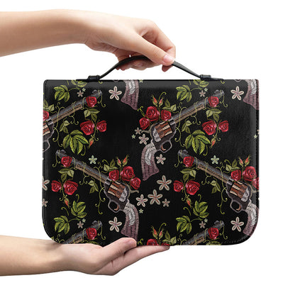 Guns And Flowers Pattern Print Leather Bible Cover