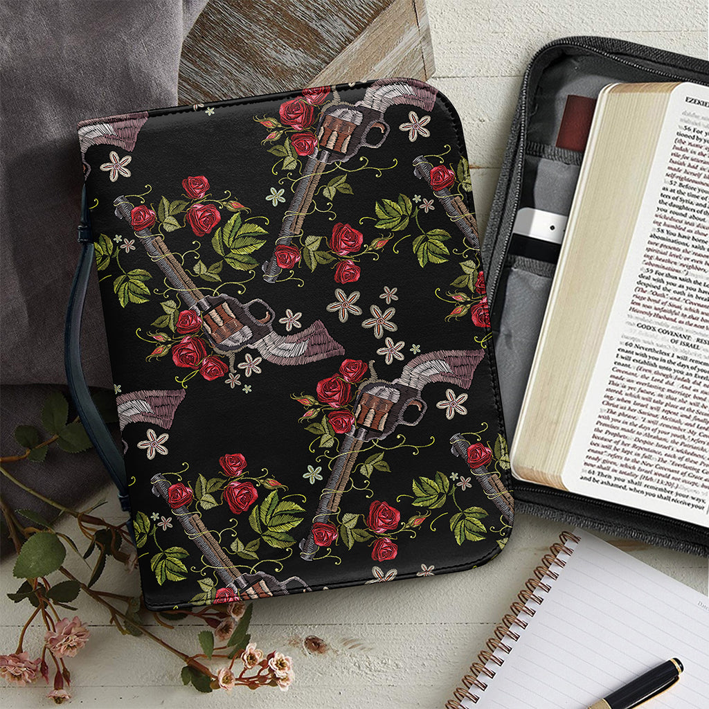 Guns And Flowers Pattern Print Leather Bible Cover