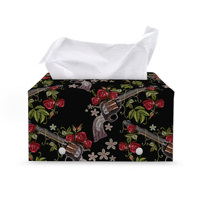 Guns And Flowers Pattern Print Leather Tissue Box Cover