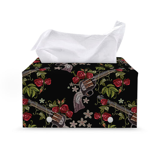 Guns And Flowers Pattern Print Leather Tissue Box Cover