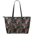 Guns And Flowers Pattern Print Leather Tote Bag With Zipper