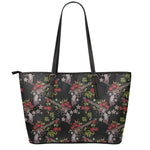 Guns And Flowers Pattern Print Leather Tote Bag