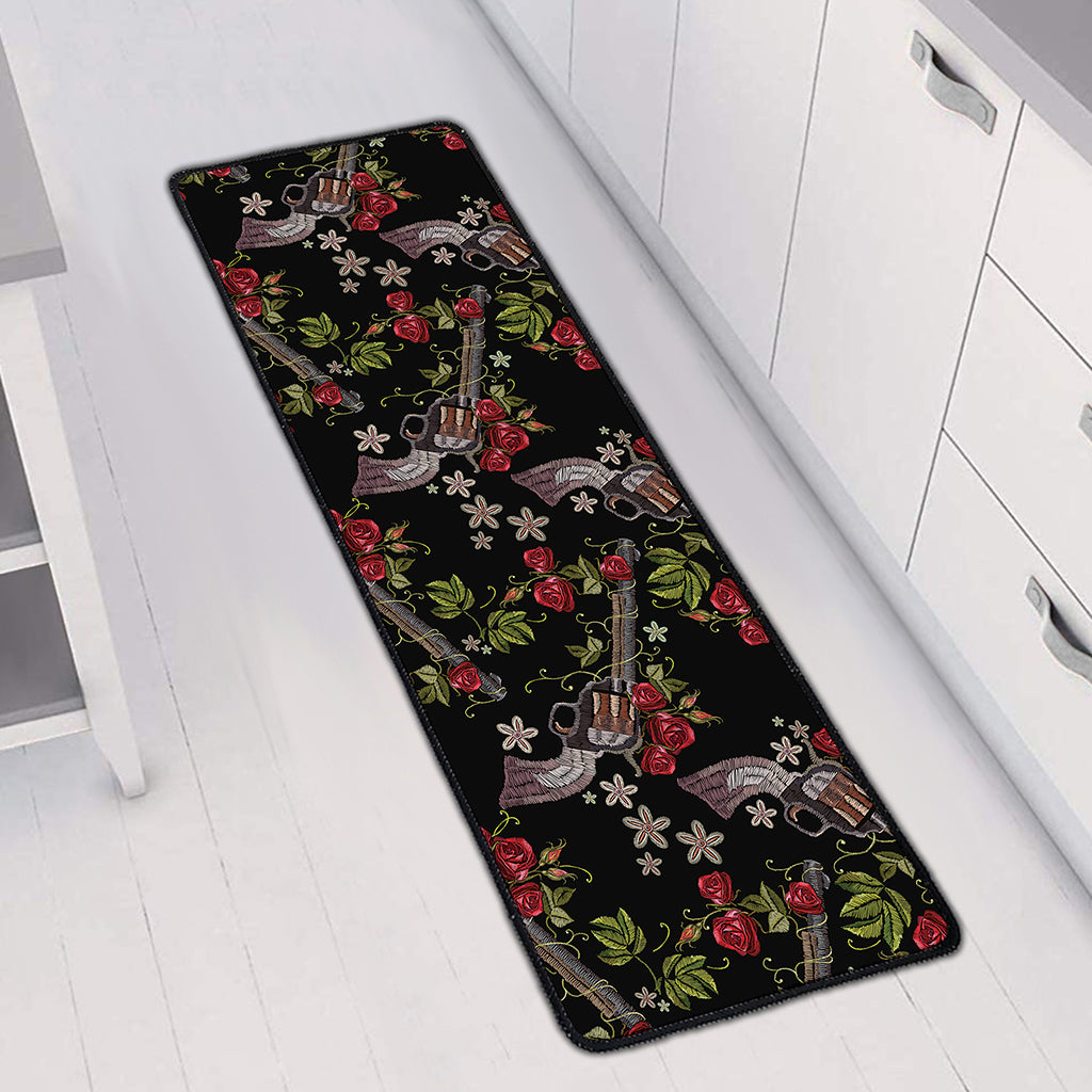 Guns And Flowers Pattern Print Long Kitchen Mat
