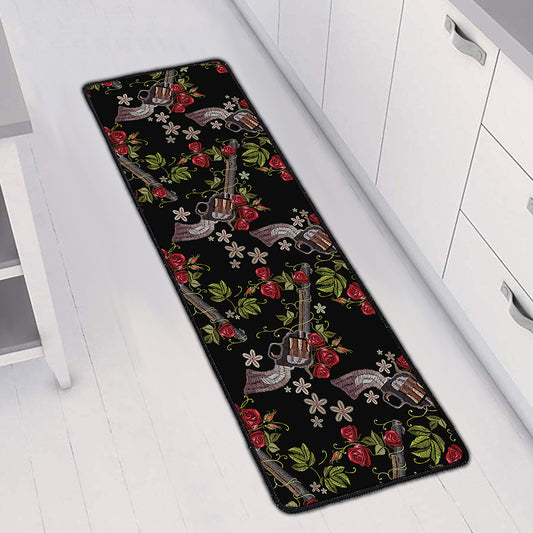 Guns And Flowers Pattern Print Long Kitchen Mat
