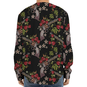 Guns And Flowers Pattern Print Long Sleeve Baseball Jersey