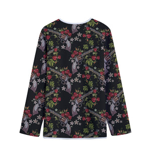 Guns And Flowers Pattern Print Long Sleeve Short Coat