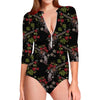Guns And Flowers Pattern Print Long Sleeve Swimsuit