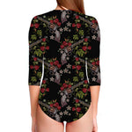 Guns And Flowers Pattern Print Long Sleeve Swimsuit