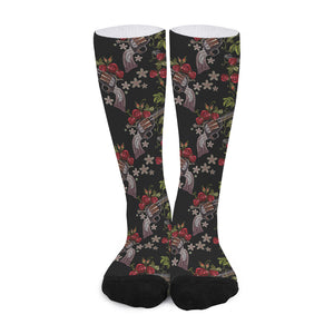 Guns And Flowers Pattern Print Long Socks