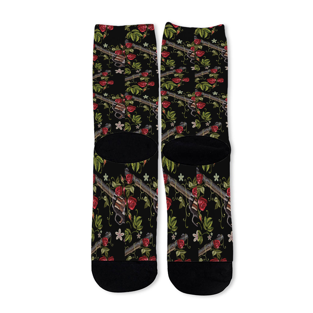 Guns And Flowers Pattern Print Long Socks