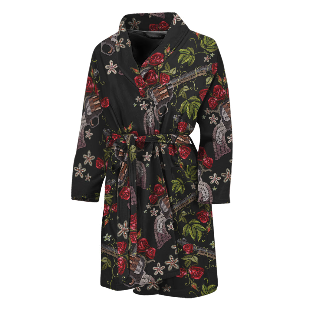 Guns And Flowers Pattern Print Men's Bathrobe