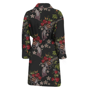 Guns And Flowers Pattern Print Men's Bathrobe