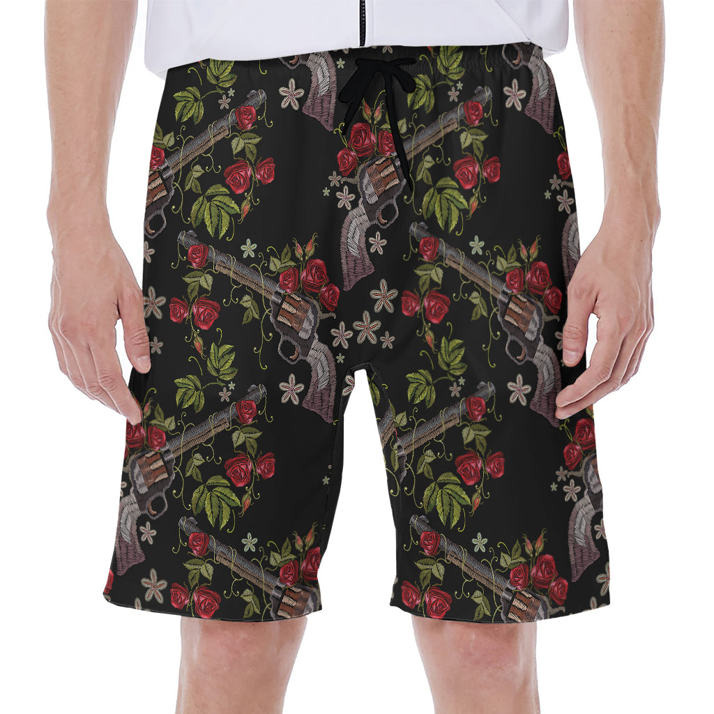 Guns And Flowers Pattern Print Men's Beach Shorts