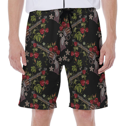 Guns And Flowers Pattern Print Men's Beach Shorts