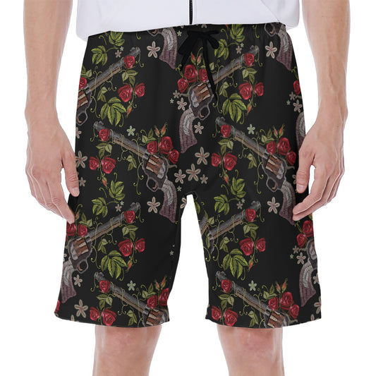 Guns And Flowers Pattern Print Men's Beach Shorts