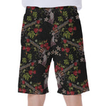 Guns And Flowers Pattern Print Men's Beach Shorts