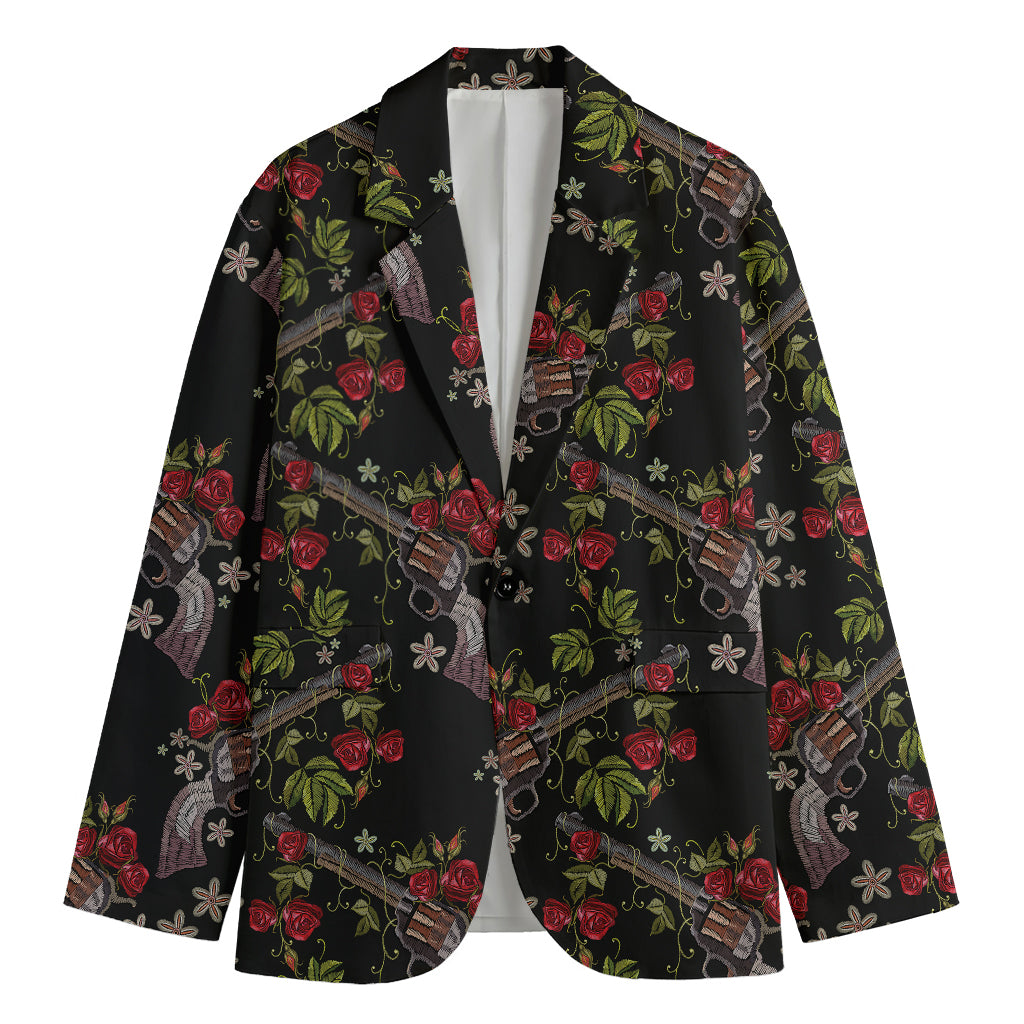 Guns And Flowers Pattern Print Men's Blazer